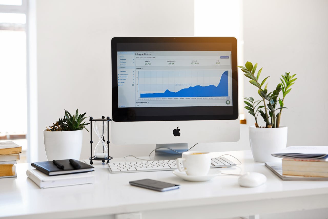 Office desk with traditional office supplies 